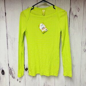 Q Mack Womens Size Small Long Sleeve Lime Punch Snow White Striped Shirt Top